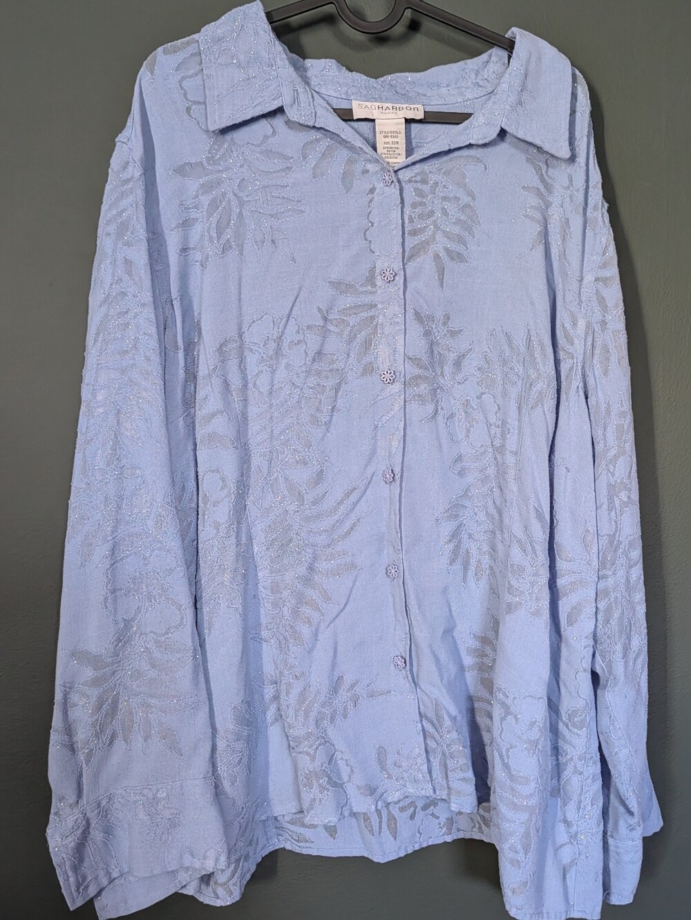 Sag Harbor Light Blue Shimmer Embroidered Blouse